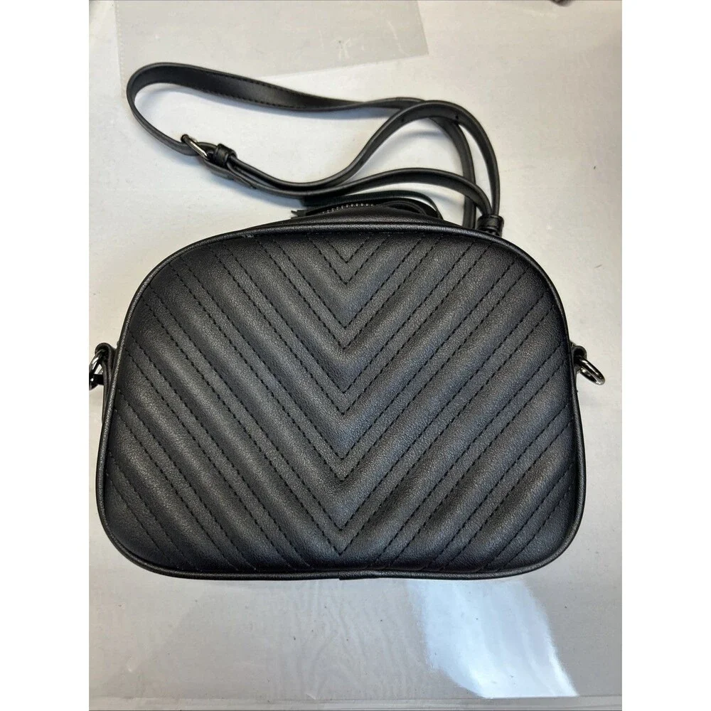 Lola Mae Black Faux Leather Chevron Crossbody Bag with Tassel